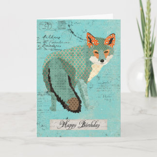 Tarjeta de cumpleaños retra ambarina del Fox de