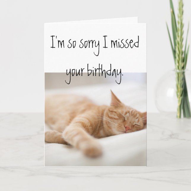 Tarjeta de cumpleaños retrasada con gato (Anverso)