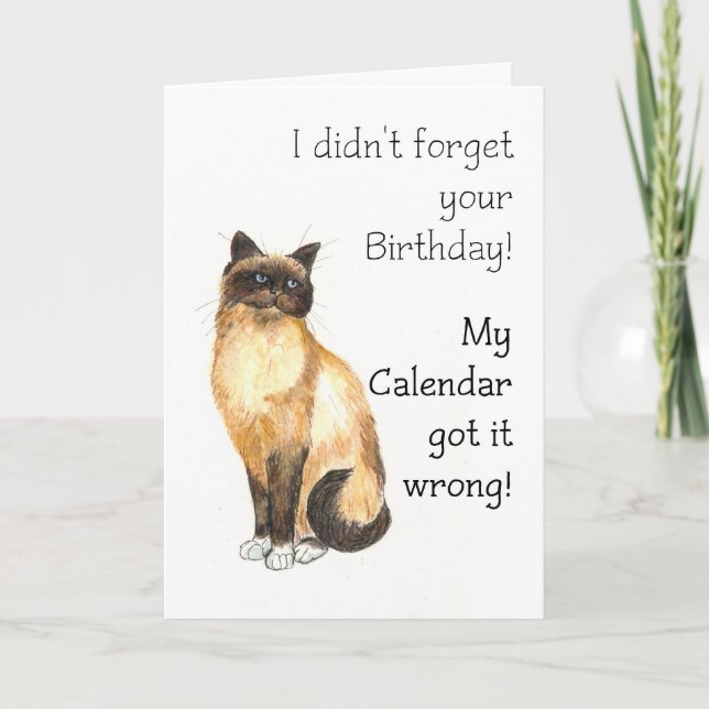 Tarjeta de cumpleaños retrasada - Gato de Birman (Anverso)