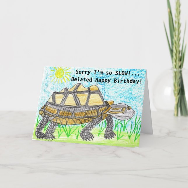 Tarjeta de cumpleaños retrasada humorística (Anverso)