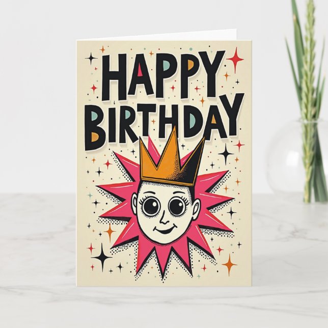 Tarjeta de Cumpleaños Retro Alegre (Anverso)