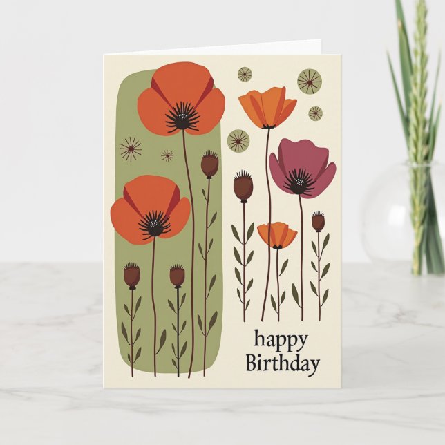 Tarjeta de cumpleaños Retro Bloom (Anverso)