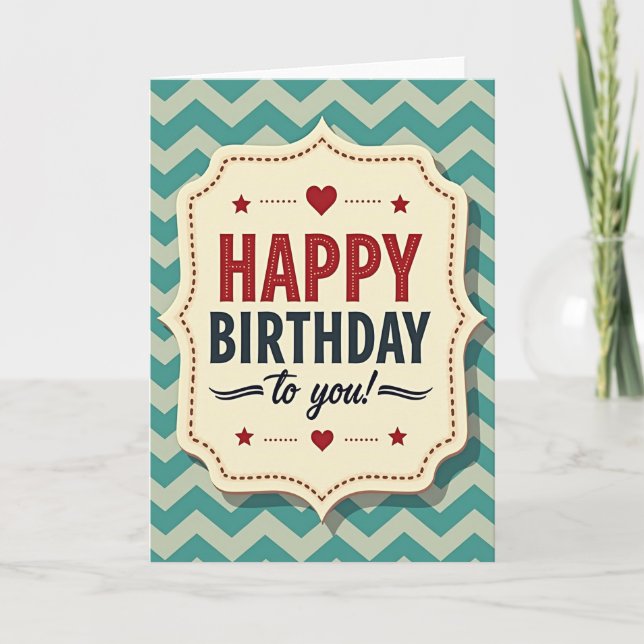 Tarjeta de cumpleaños Retro Chevron (Anverso)