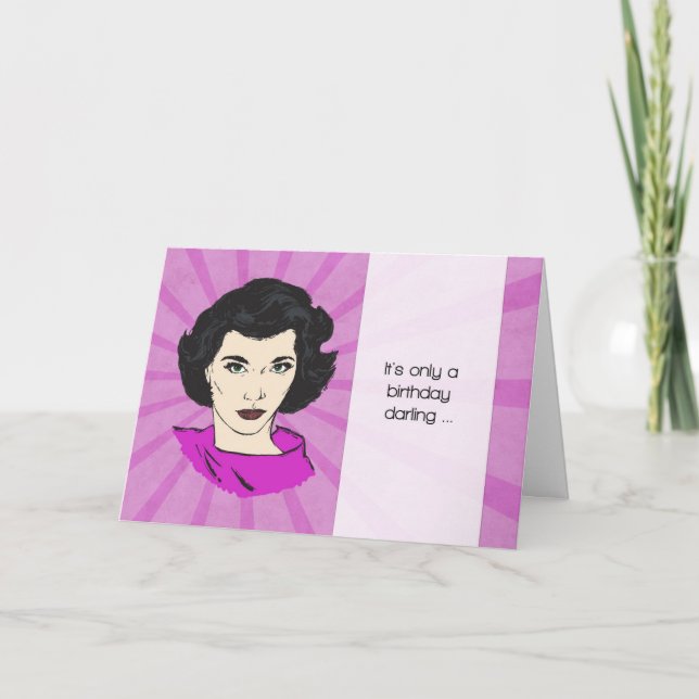 Tarjeta de cumpleaños retro con mensaje gracioso q (Anverso)