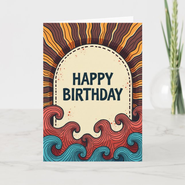 Tarjeta de Cumpleaños Retro con Ondas (Anverso)
