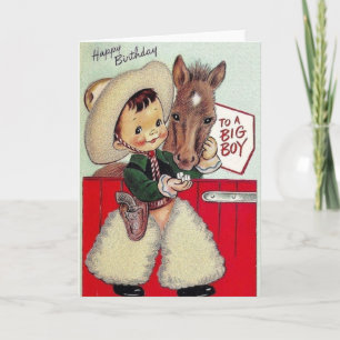 Tarjeta De Cumpleaños Retro Cowboy Para Un Muchach