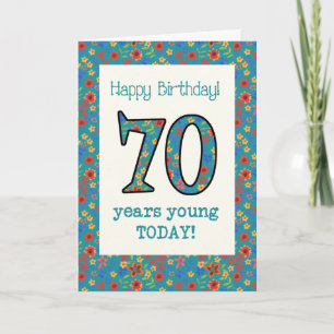 Tarjeta de cumpleaños retro floral de 70 años de e