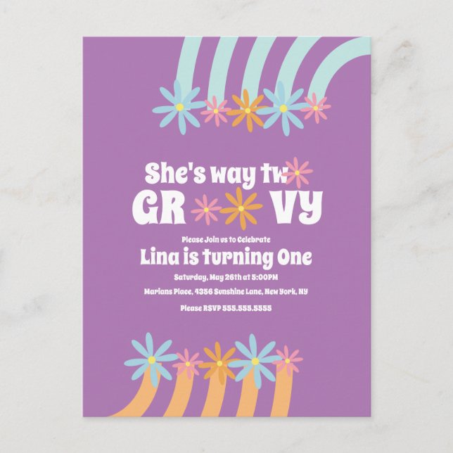 Tarjeta de cumpleaños Retro Florals Way Two Groovy (Anverso)