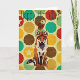 Tarjeta de cumpleaños Retro Fox & Owl