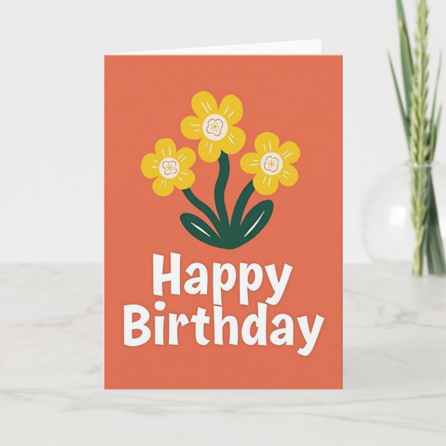 Tarjeta de cumpleaños retro naranja (Anverso)