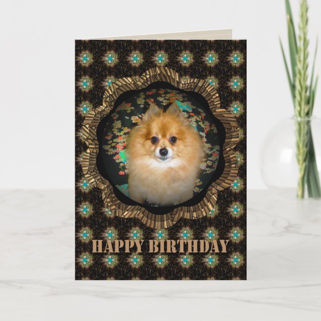 Tarjeta de cumpleaños Retro Pomeranian (Anverso)