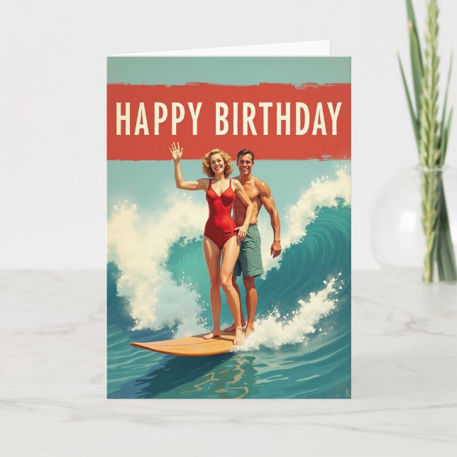 Tarjeta de cumpleaños Retro Surf (Anverso)