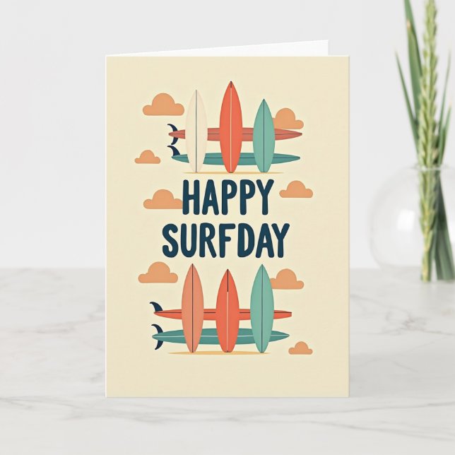 Tarjeta de cumpleaños retro surf dulce (Anverso)