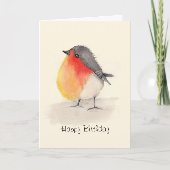 Tarjeta de cumpleaños Robin de acuarela (Anverso)