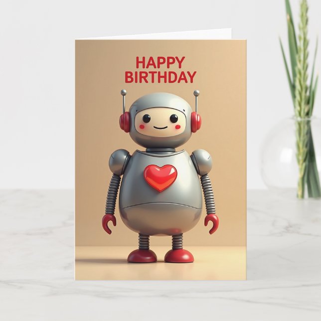 Tarjeta de cumpleaños robot dulce (Anverso)