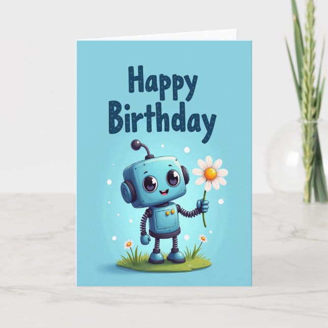 Tarjeta de Cumpleaños Robot Dulce (Anverso)