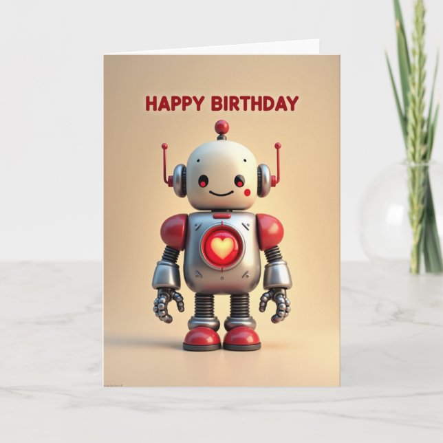 Tarjeta de cumpleaños robótica dulce (Anverso)