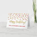 Tarjeta de cumpleaños roja de Brother del confeti<br><div class="desc">Tarjeta de cumpleaños para el hermano con oro y el modelo moderno rojo del confeti.</div>