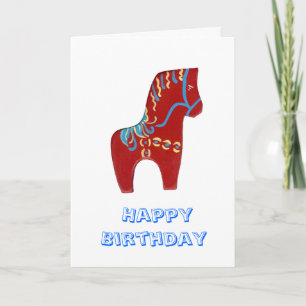 Tarjeta de cumpleaños roja del caballo de Dala