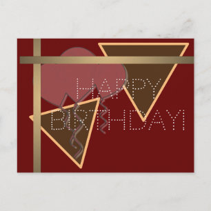 Tarjeta de cumpleaños roja marrón dorada