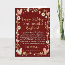 Tarjeta de cumpleaños roja para novio de aventura