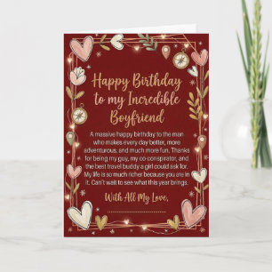 Tarjeta de cumpleaños roja para novio de aventura