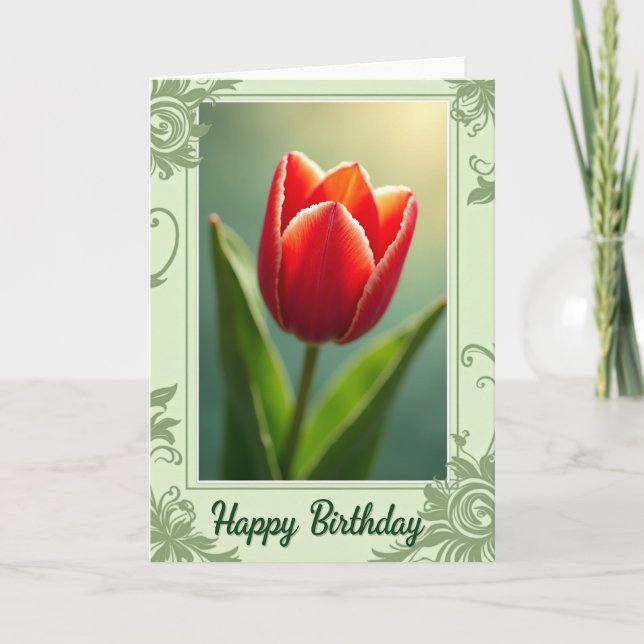 Tarjeta de cumpleaños roja radiante (Anverso)