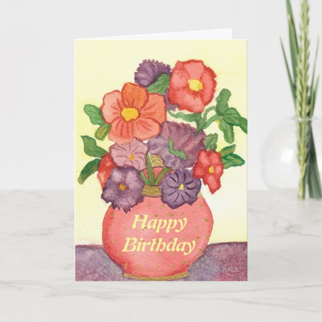 Tarjeta de cumpleaños roja y púrpura (Anverso)