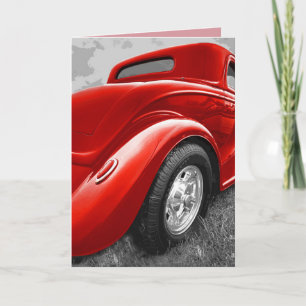 TARJETA DE CUMPLEAÑOS ROJO DE COCHE CLÁSICO DE HOT