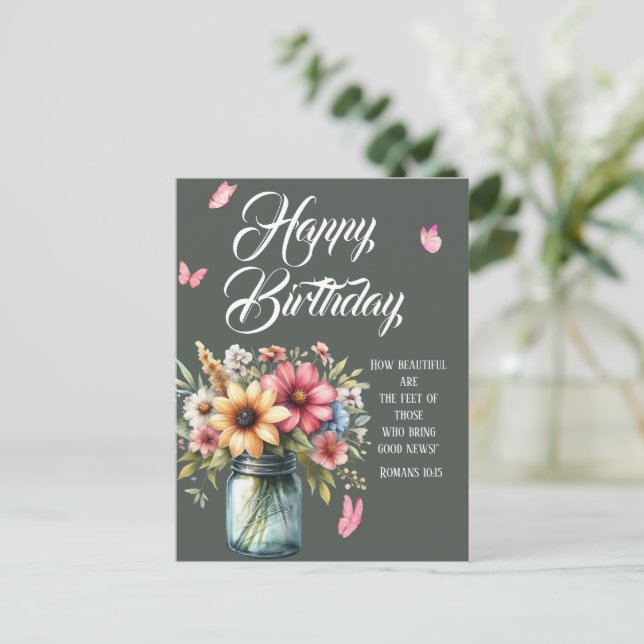 Tarjeta de cumpleaños Romanos 10:15 (Anverso de pie)
