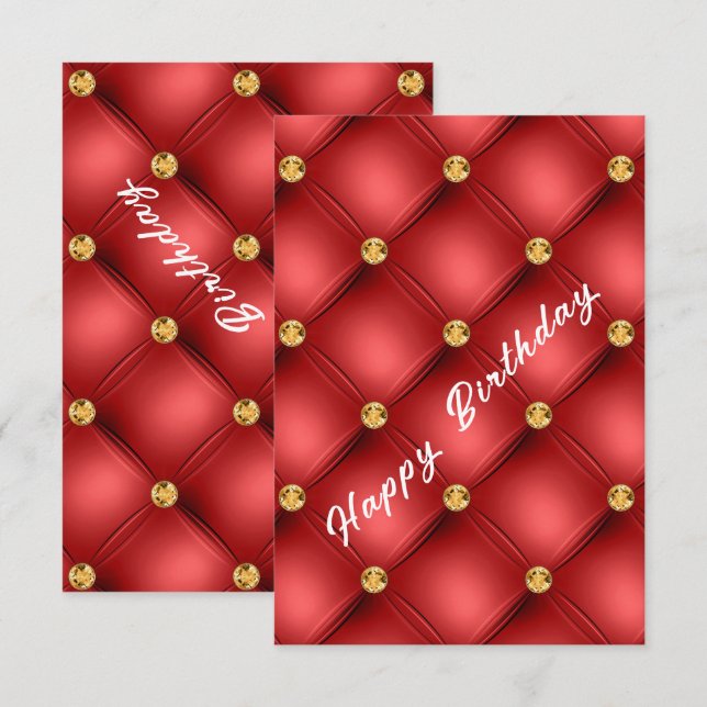 Tarjeta de cumpleaños romántica con diamante rojo  (Anverso / Reverso)