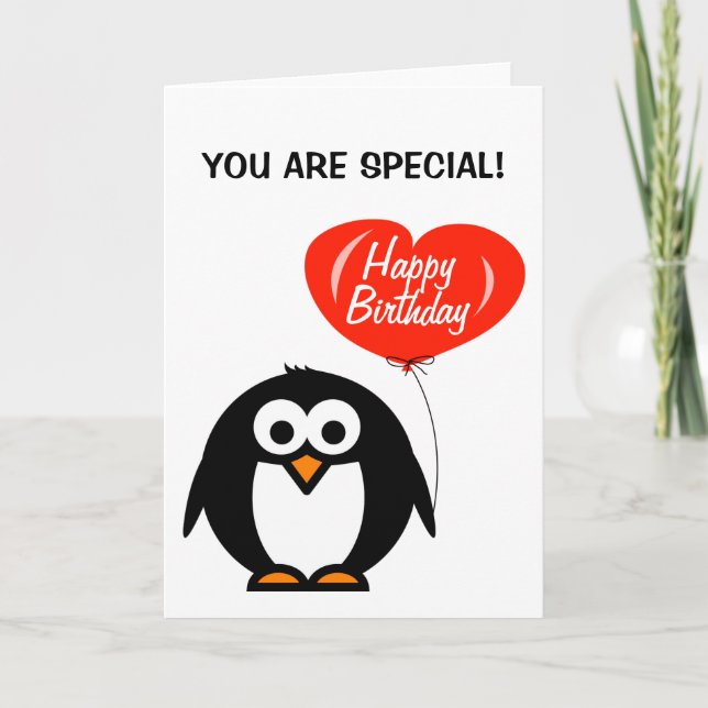 Tarjeta de cumpleaños romántica | globo de pingüin (Anverso)