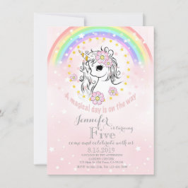 Tarjeta de cumpleaños rosa arcoiris unicornio mági