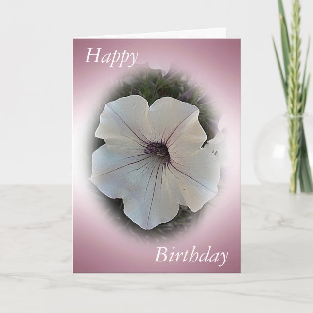 Tarjeta de cumpleaños rosa con Petunia (Anverso)