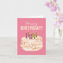 Tarjeta de cumpleaños rosa con una tarta de cumple