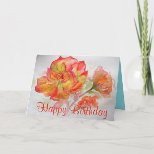 Tarjeta de cumpleaños Rosa de acuarela naranja