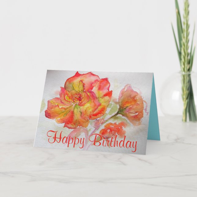 Tarjeta de cumpleaños Rosa de acuarela naranja (Anverso)