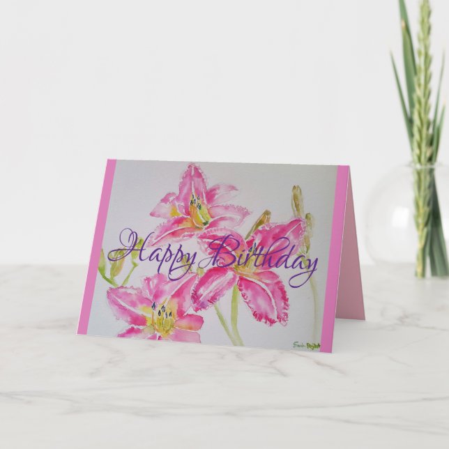 Tarjeta De Cumpleaños Rosa De bonito Lily (Anverso)