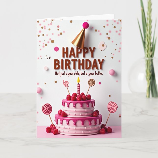 Tarjeta de cumpleaños rosa de frutos rojos (Anverso)