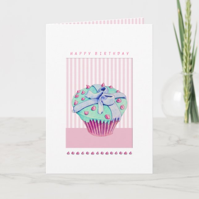 Tarjeta de cumpleaños rosa de pastel cruzado (Anverso)
