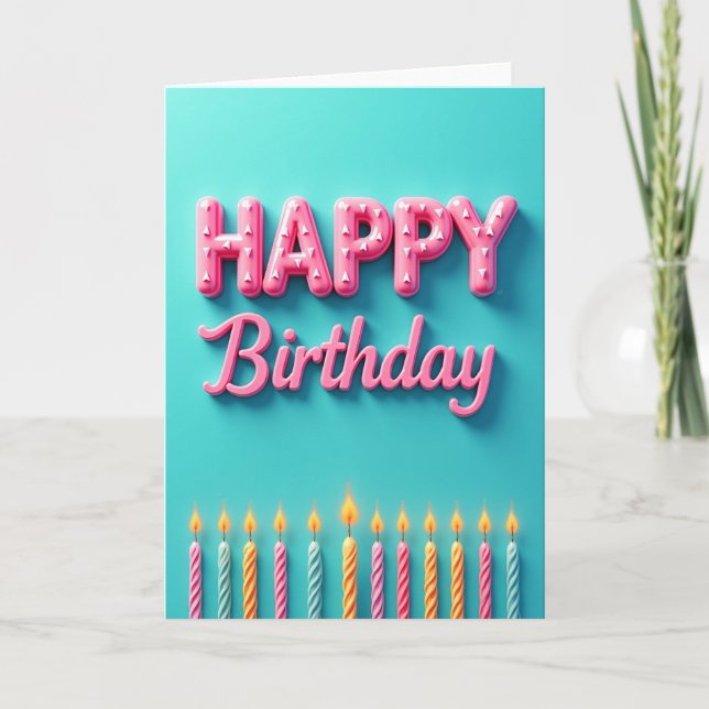 Tarjeta de cumpleaños rosa espolvoreada (Anverso)