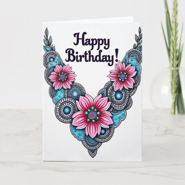 Tarjeta de cumpleaños rosa festiva (Anverso)