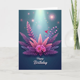 Tarjeta de cumpleaños rosa fucsia florecida