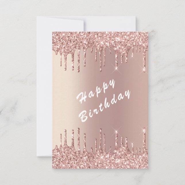 Tarjeta de cumpleaños Rosa Gold Sparkly Purpurina (Anverso)