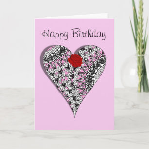 Tarjeta de cumpleaños Rosa Lace Heart Red Rose de 