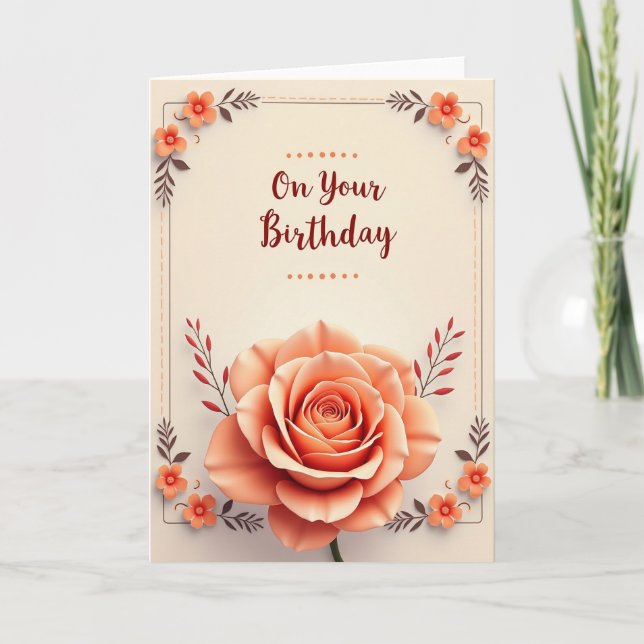 Tarjeta de cumpleaños Rosa Melocotón (Anverso)
