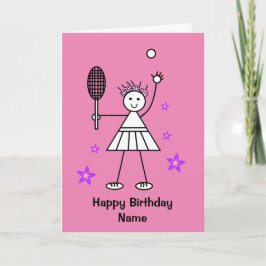 Tarjeta de cumpleaños rosa para jugadora de tenis 