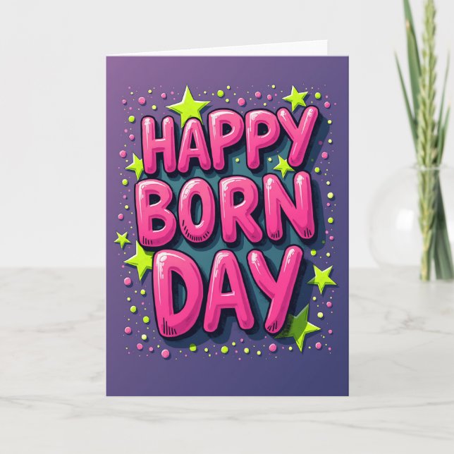 Tarjeta de cumpleaños rosa Pop Art (Anverso)
