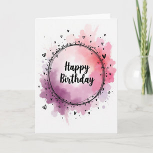 Tarjeta de cumpleaños rosa púrpura acuarela