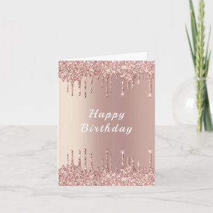 Tarjeta de cumpleaños Rosa Purpurina de oro